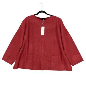 EILEEN FISHER Lightweight Boiled Wool Bateau Neck Box Top M Red Cedar NWT